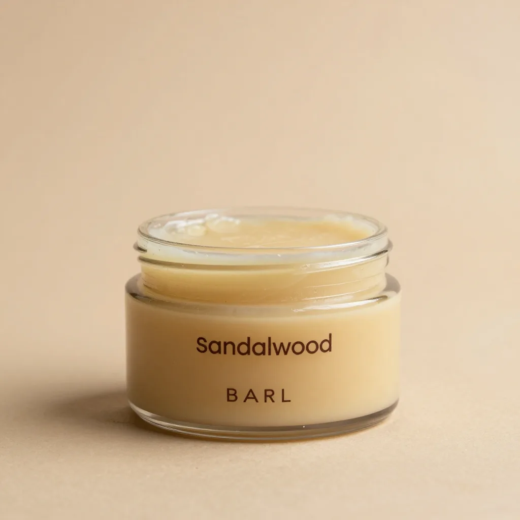 A jar of sandalwood beard balm