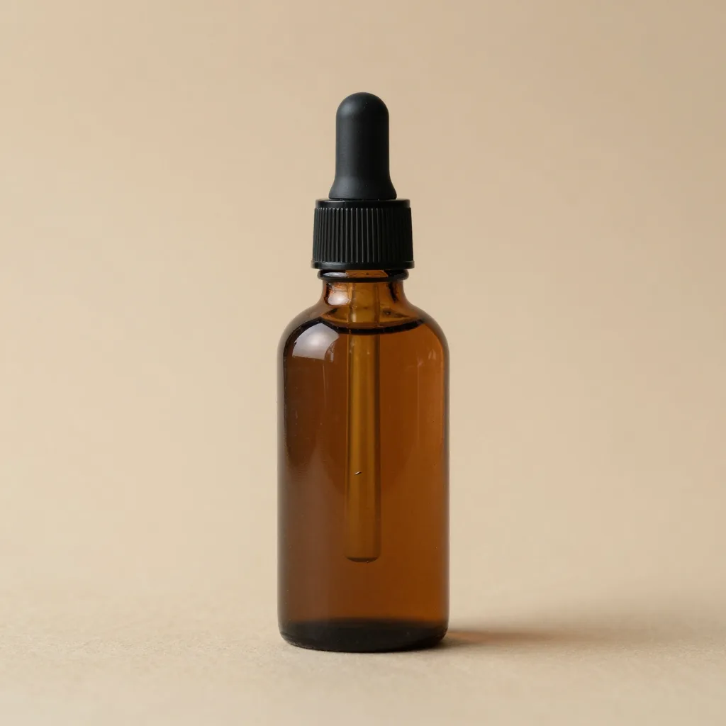A dropper bottle of sandalwood beard oil