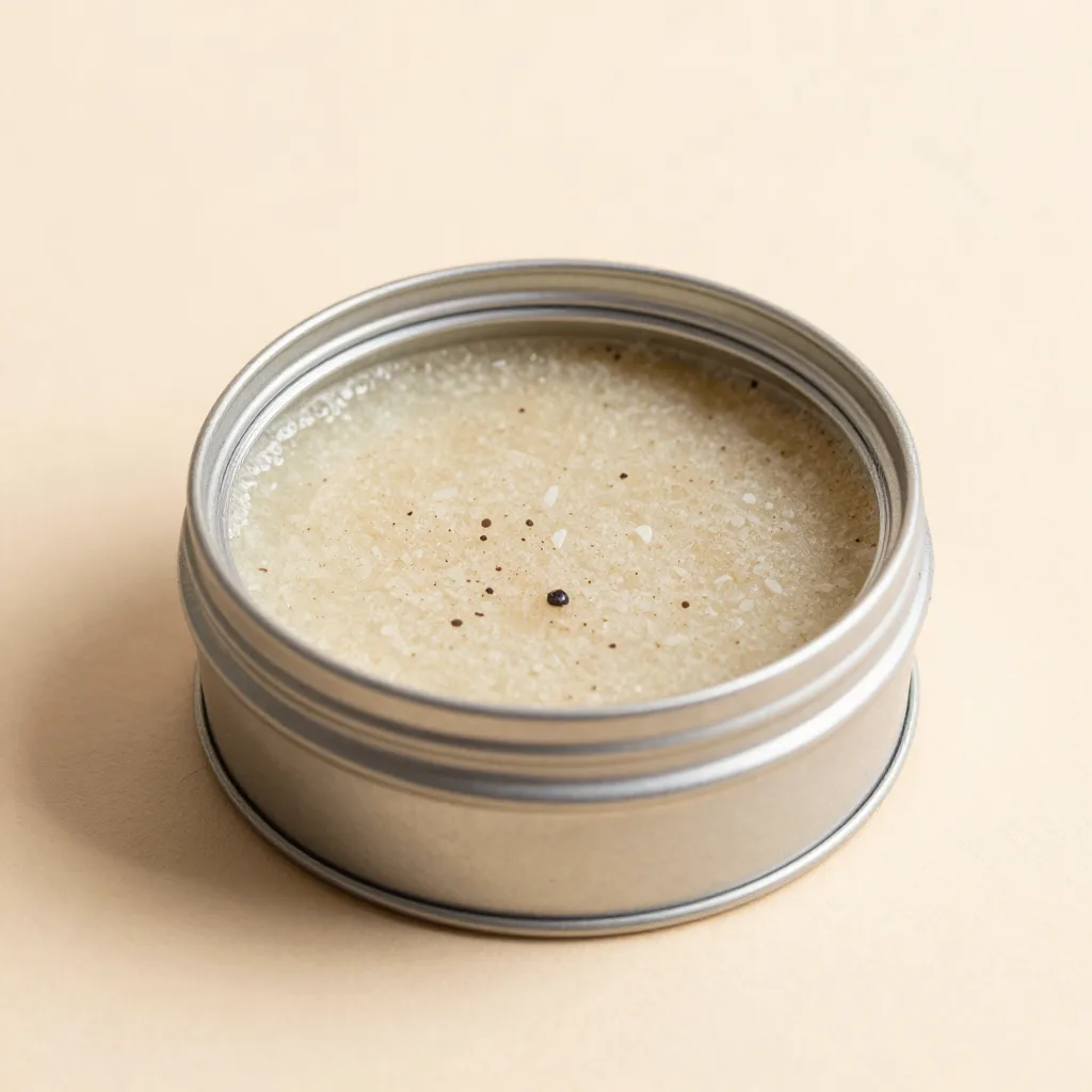 A tin of sandalwood beard wax